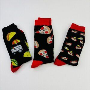 Lot of 2 Novelty Food Socks by Tacos, Pizza, Hotdogs Black One Size NWT